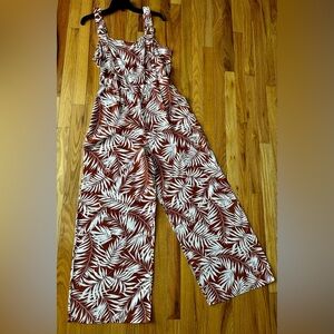 Derek Heart Red and White Leaf Print Jumpsuit